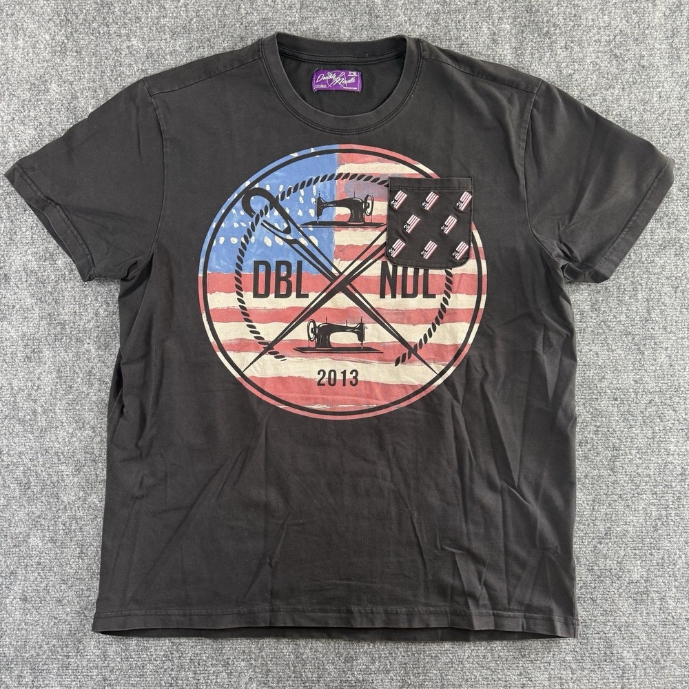 Double Needle American Flag USA Pocket T-Shirt Mens XXL Black Embroidered